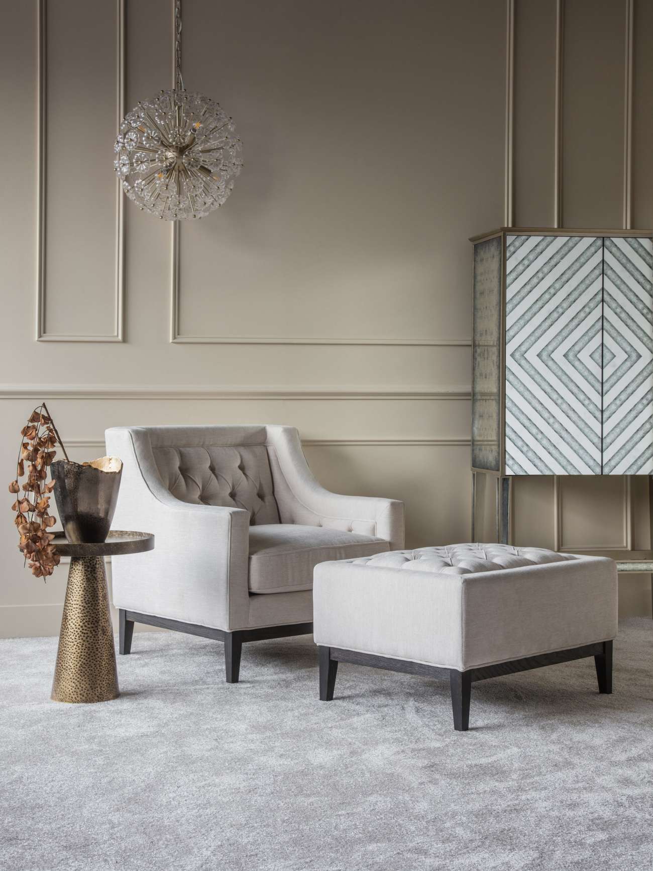 Theodore Buttoned Armchair Ivory