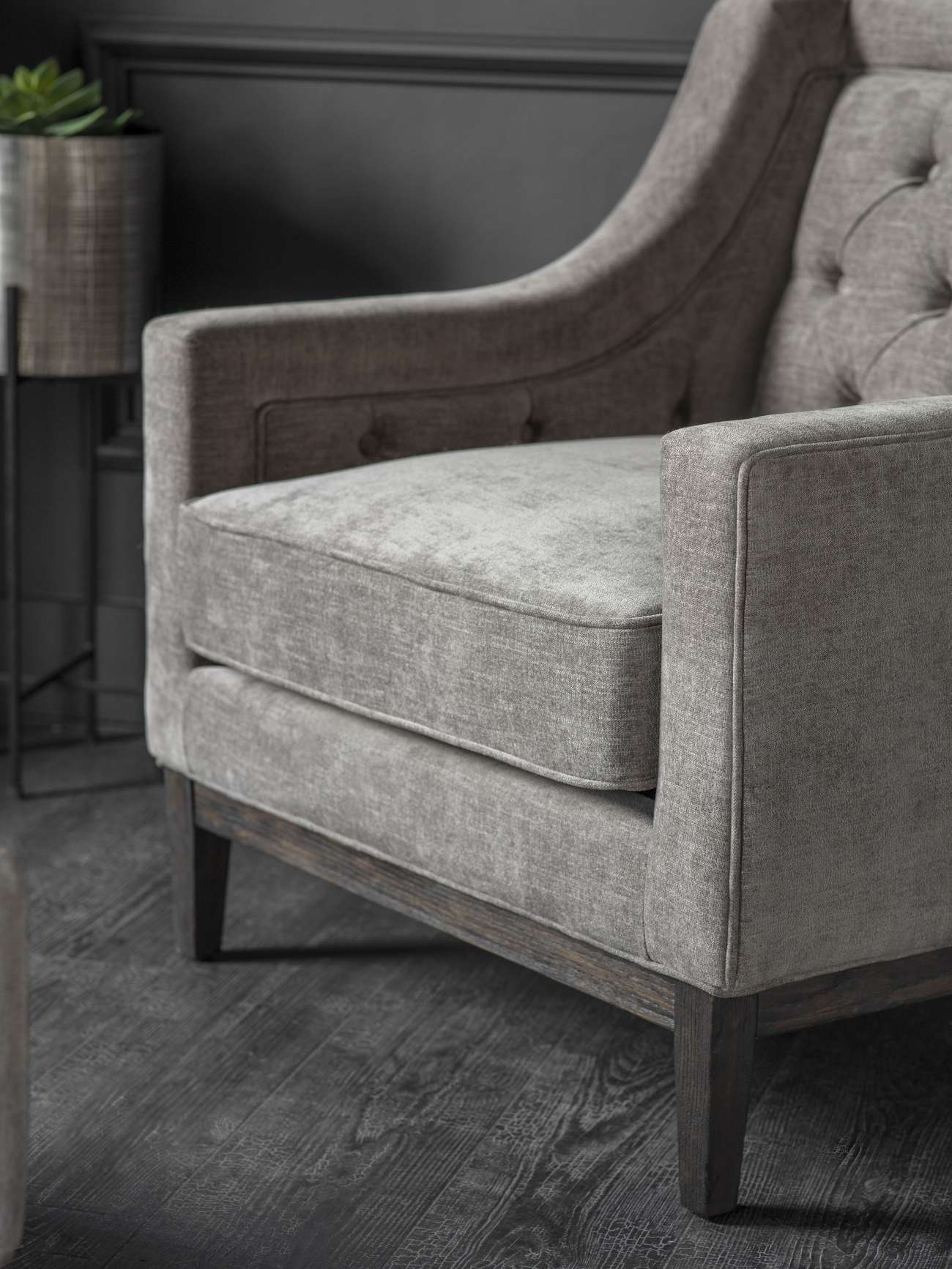 Theodore Buttoned Armchair Warm Grey