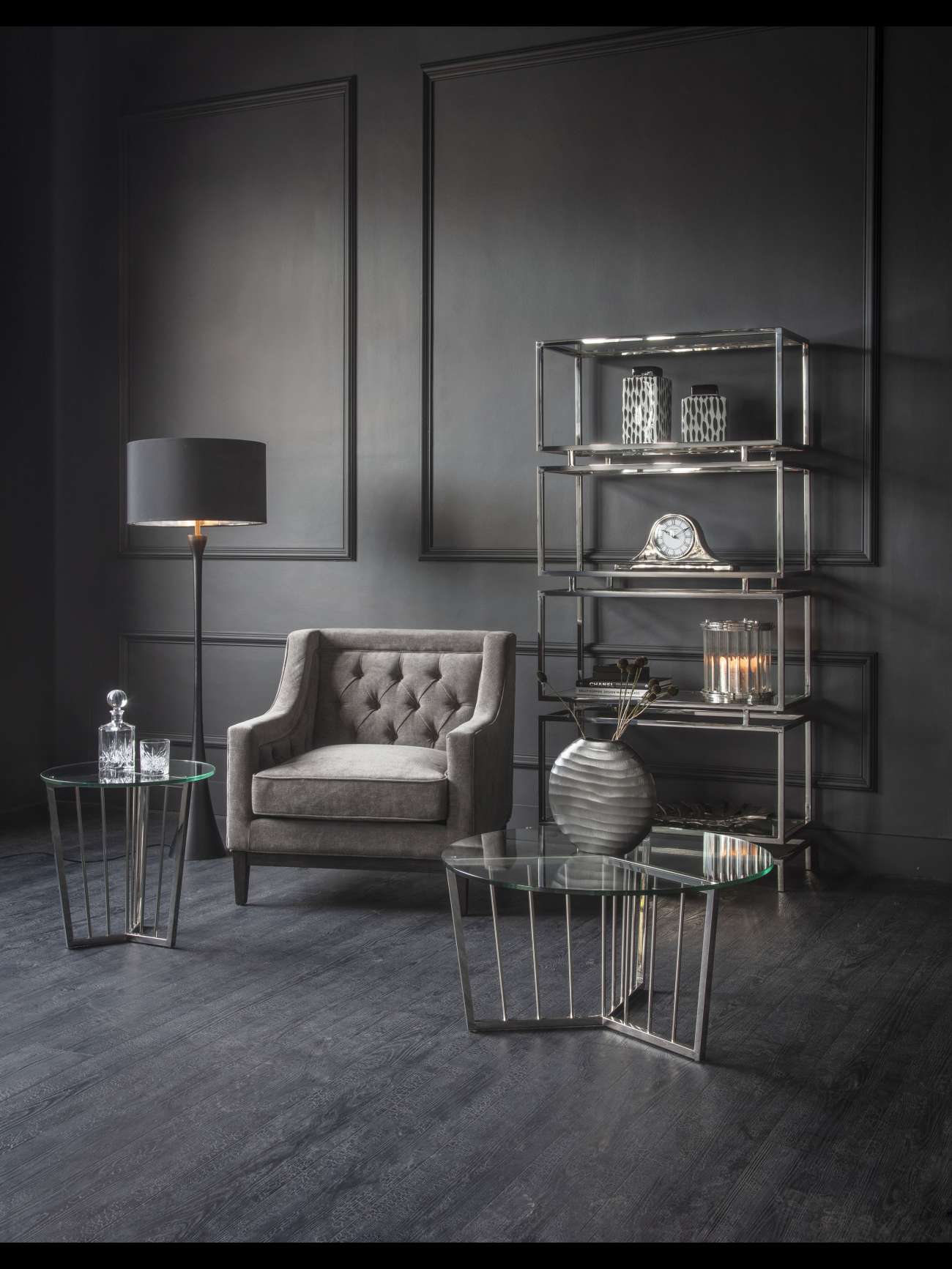 Theodore Buttoned Armchair Warm Grey
