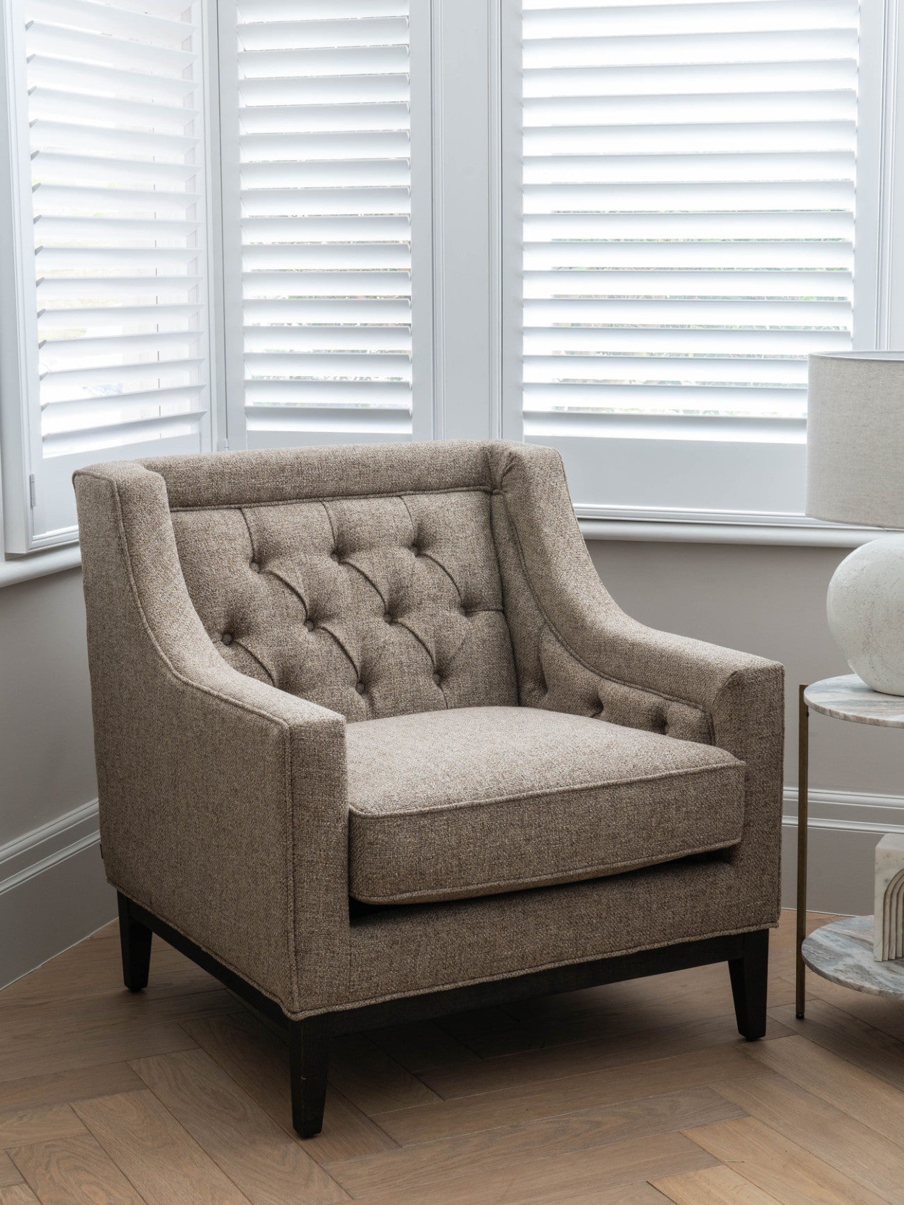 Theodore Buttoned Armchair Dark Taupe