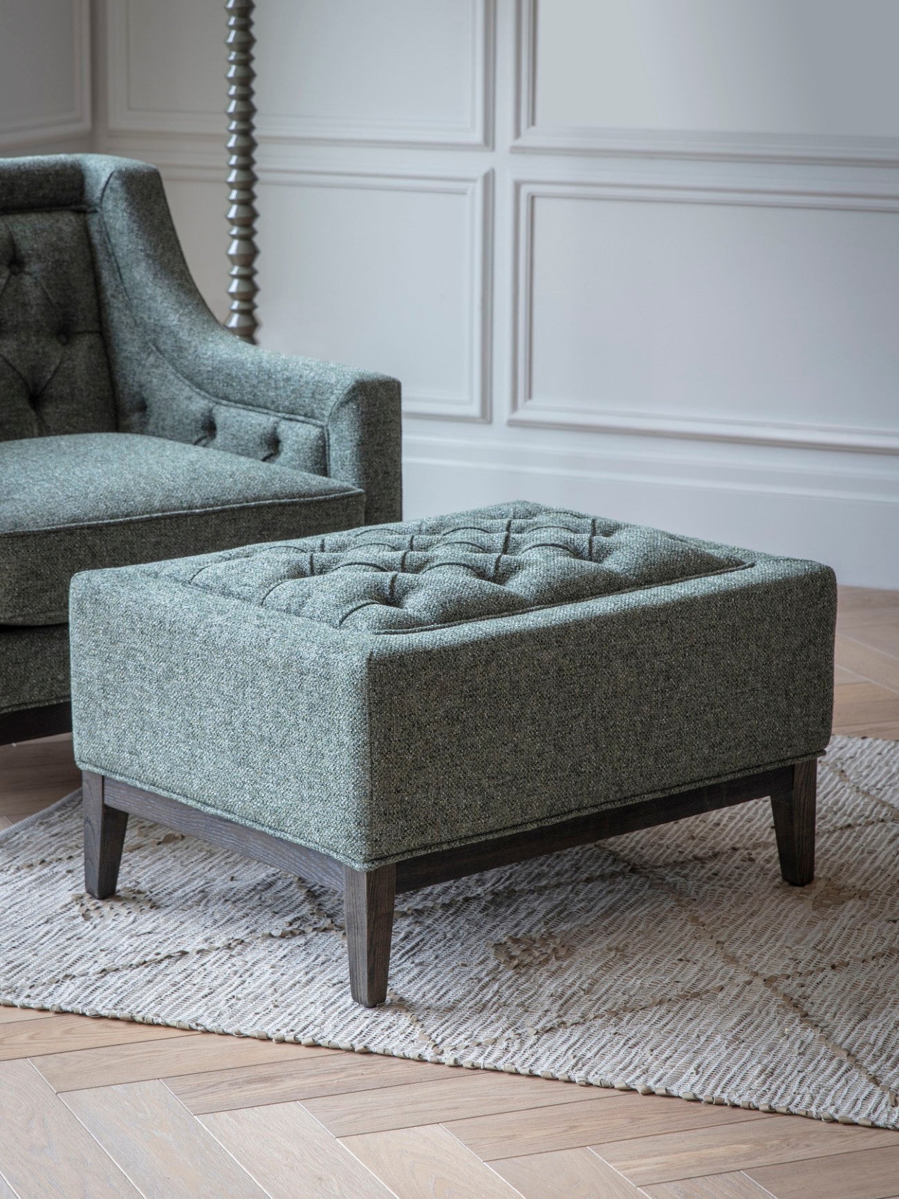 Theodore Buttoned Stool Forest Green